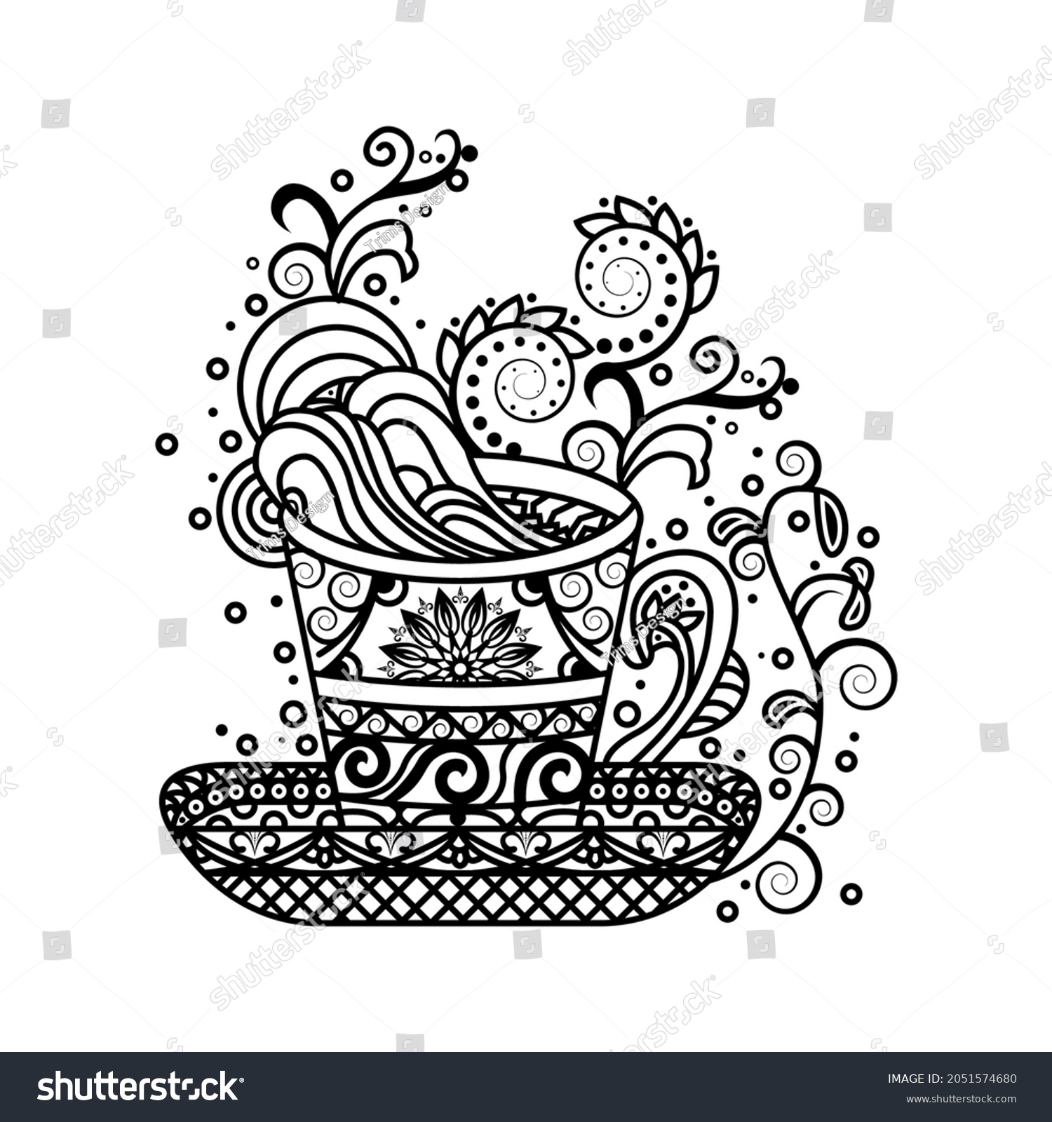 Clean lines mandala flower vase coloring stock vector royalty free