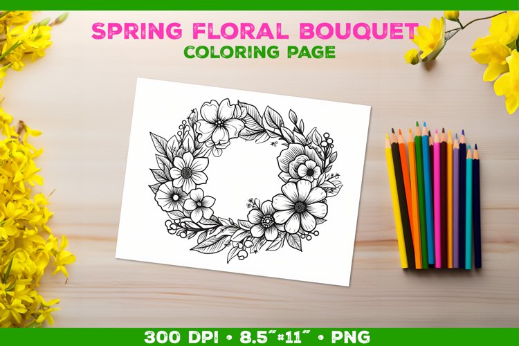 Spring floral bouquet coloring page kids coloring
