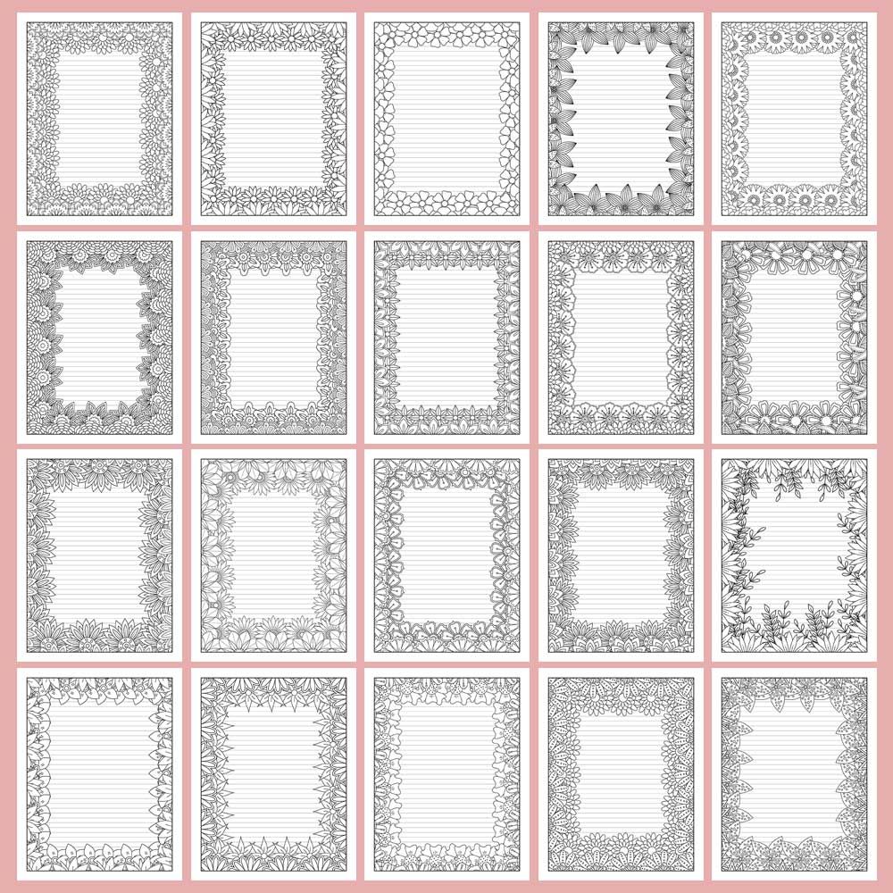 Printable coloring pages floral borders