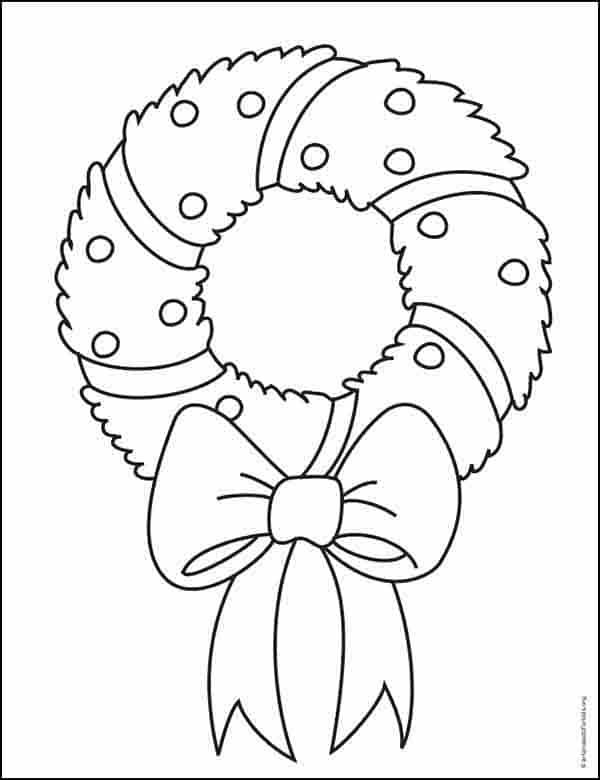 Easy how to draw a wreath tutorial video and wreath coloring page xmas drawing christmas coloring sheets christmas coloring pages