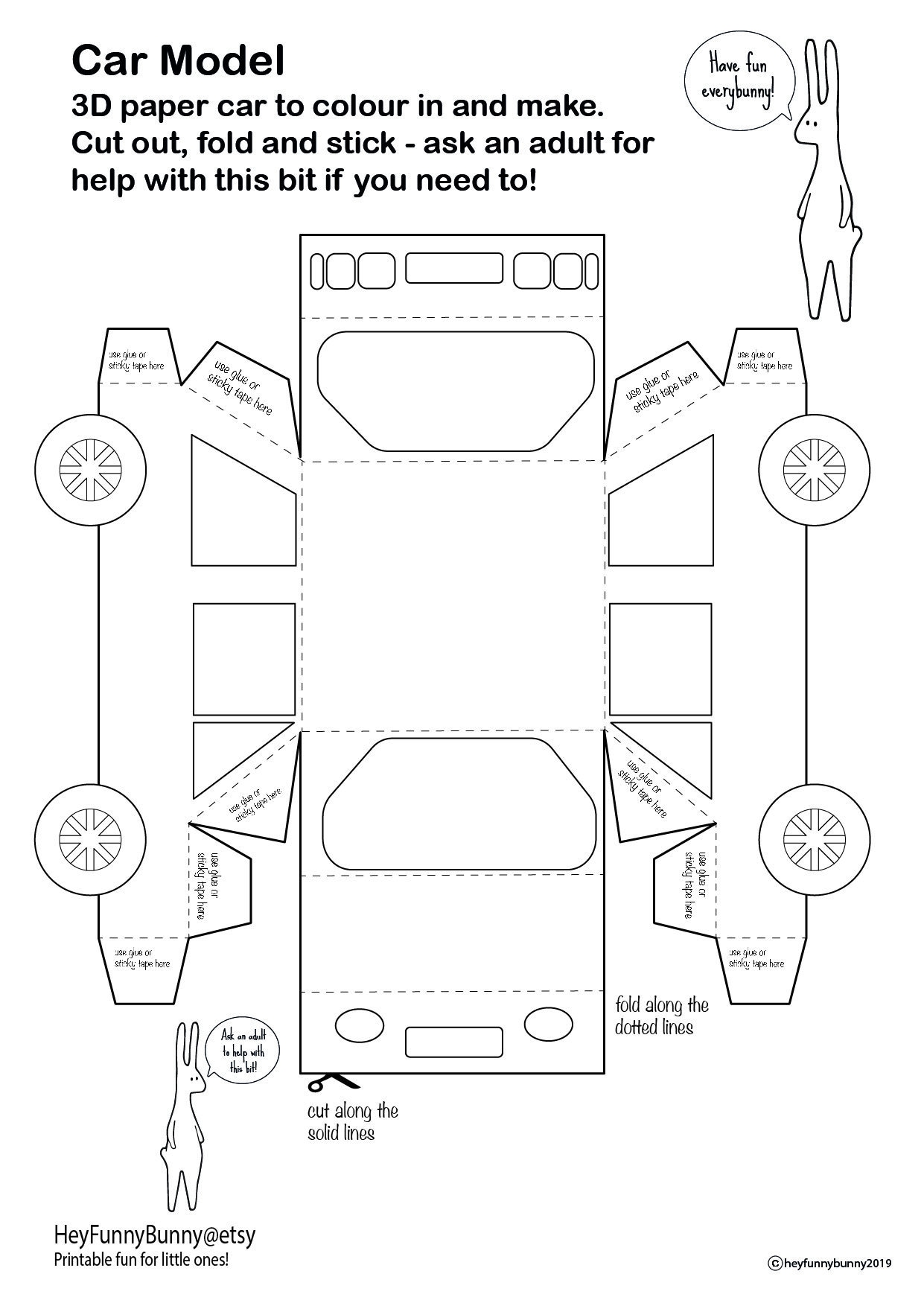 Printable paper craft dimensional car model