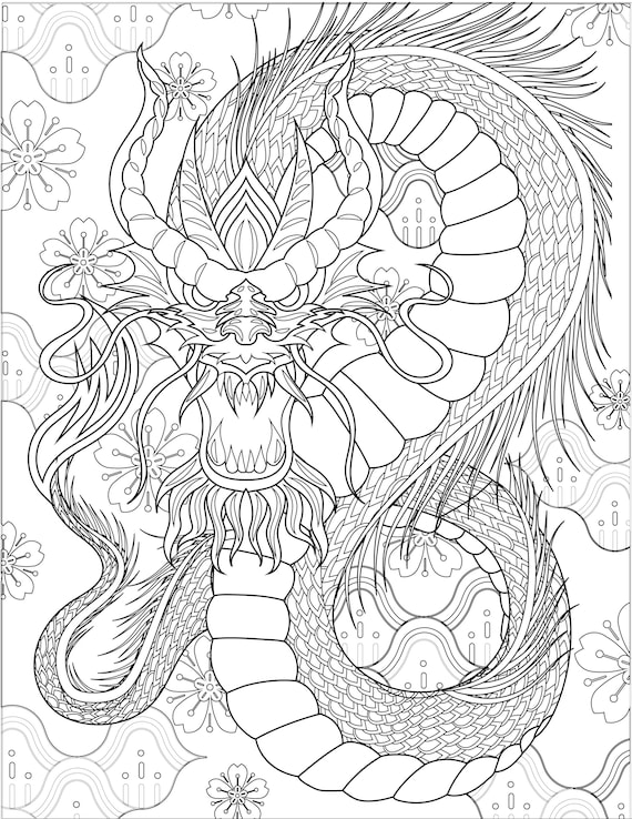 Dragon art print dragon digital paper dragon room dãcor angry medium difficulty full a cute adult elegant color page room decor