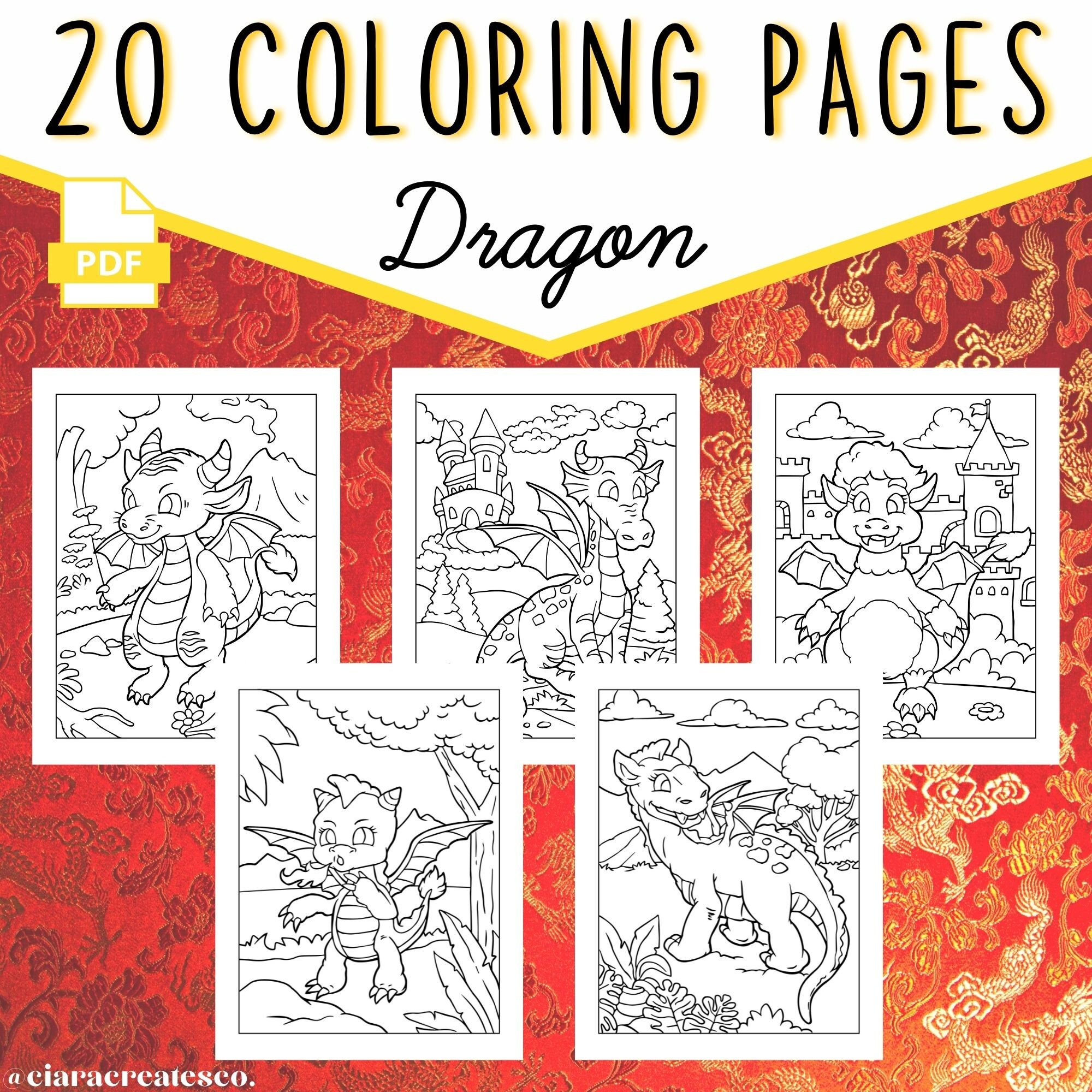 Dragon coloring pages dragon coloring book kids birthday party activity printable coloring pages dragon activity book instant download