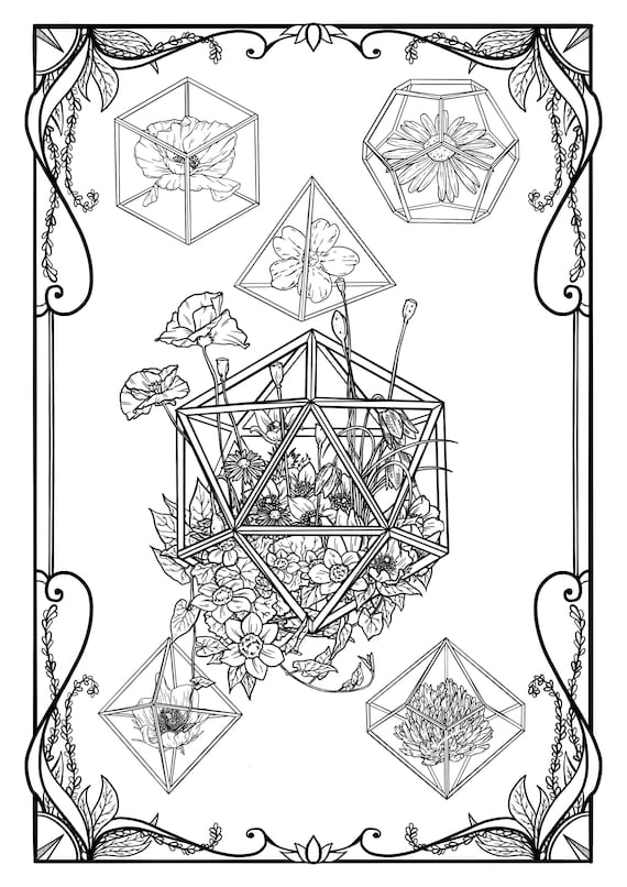 Wild flower rpg dice colouring page jpg