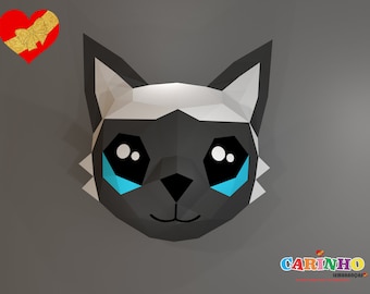 Cabeãa de gato low poly papercraft