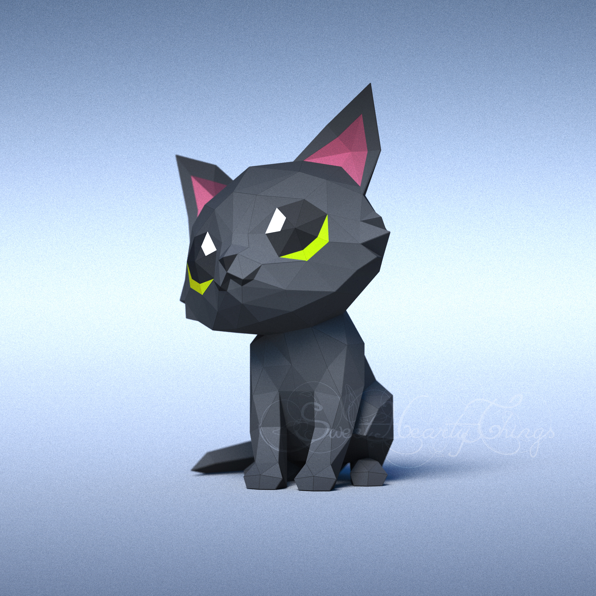 D papercraftâblack kittenâpdf svg dxf templates