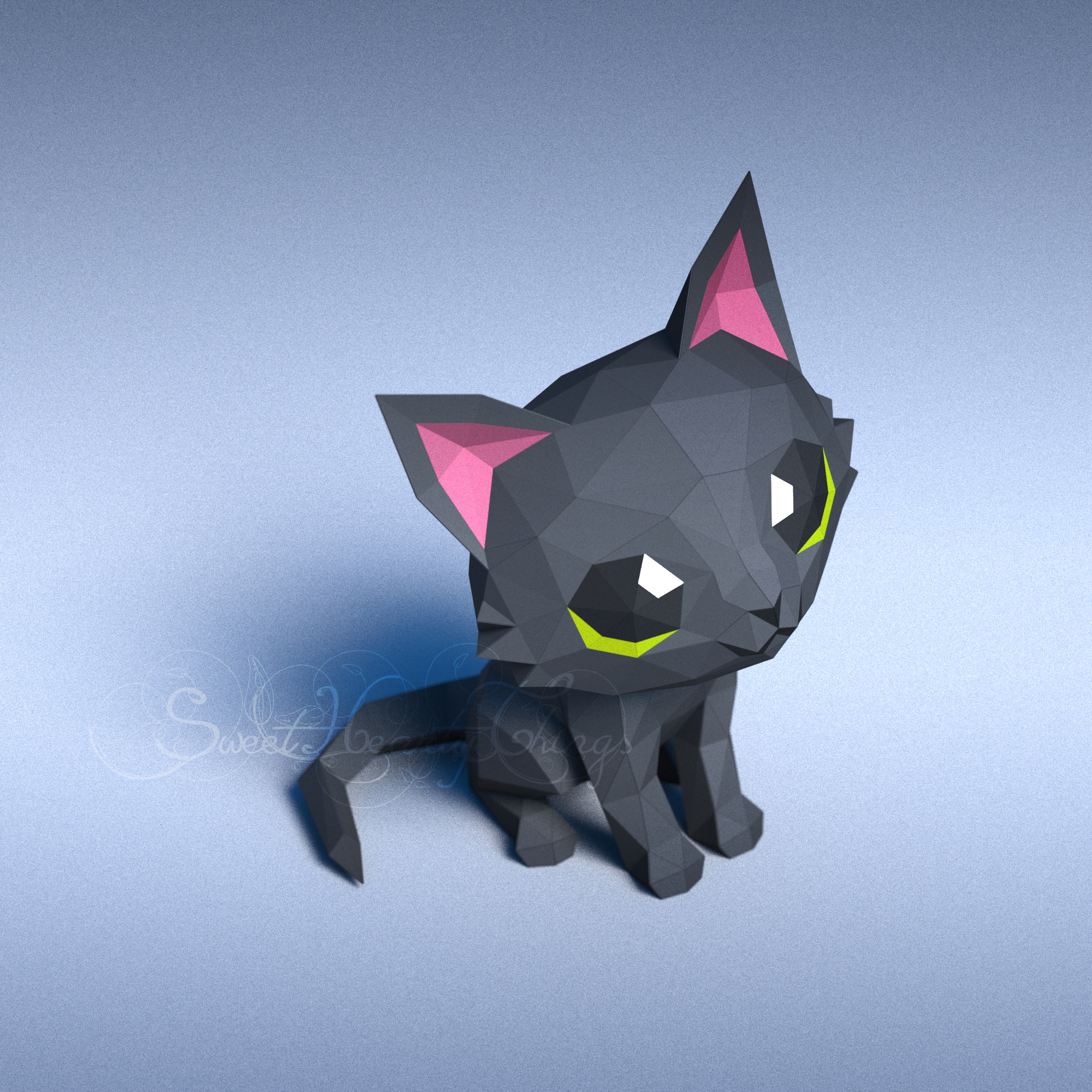 D papercraftâblack kittenâpdf svg dxf templates