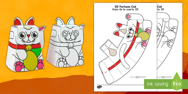 Simple d chinese new year fortune cat paper craft englishspanish