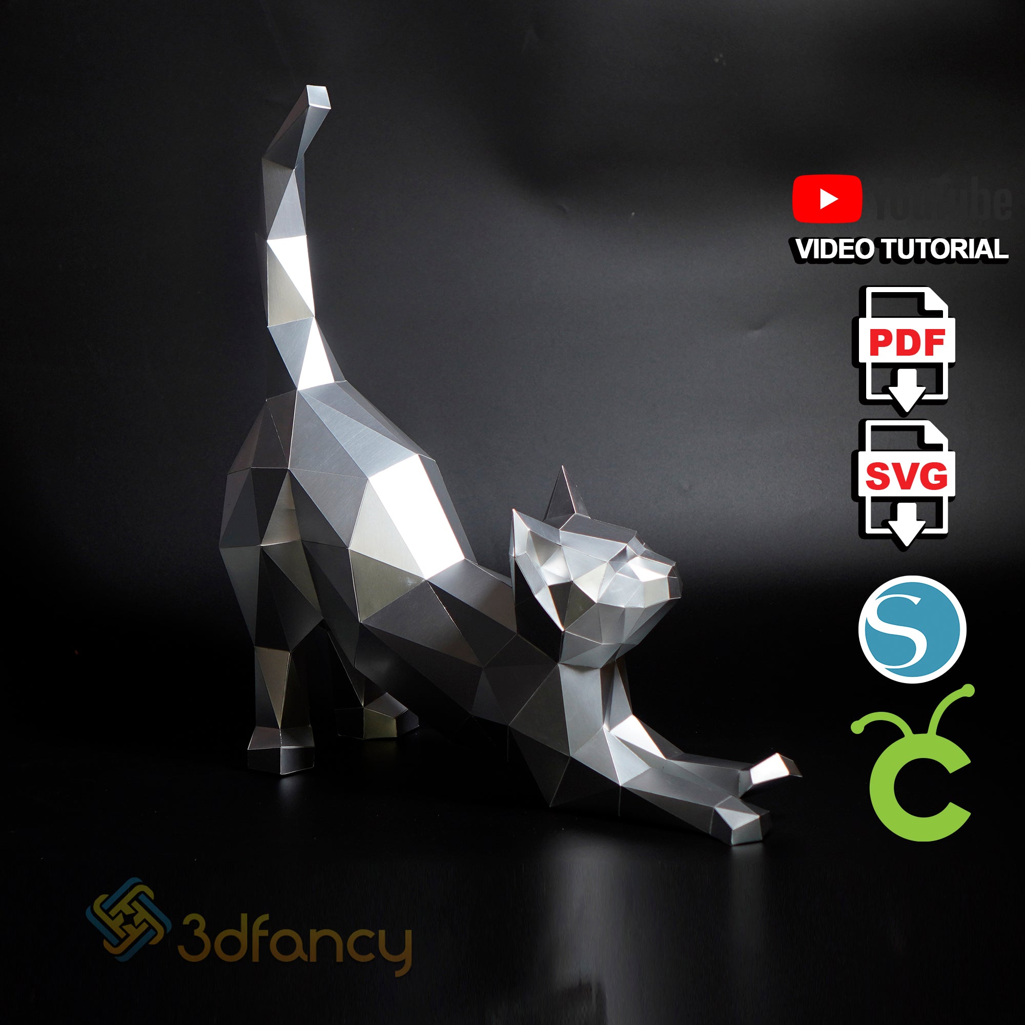 Cat stretching papercraft pdf svg studio template for cricut cameo â