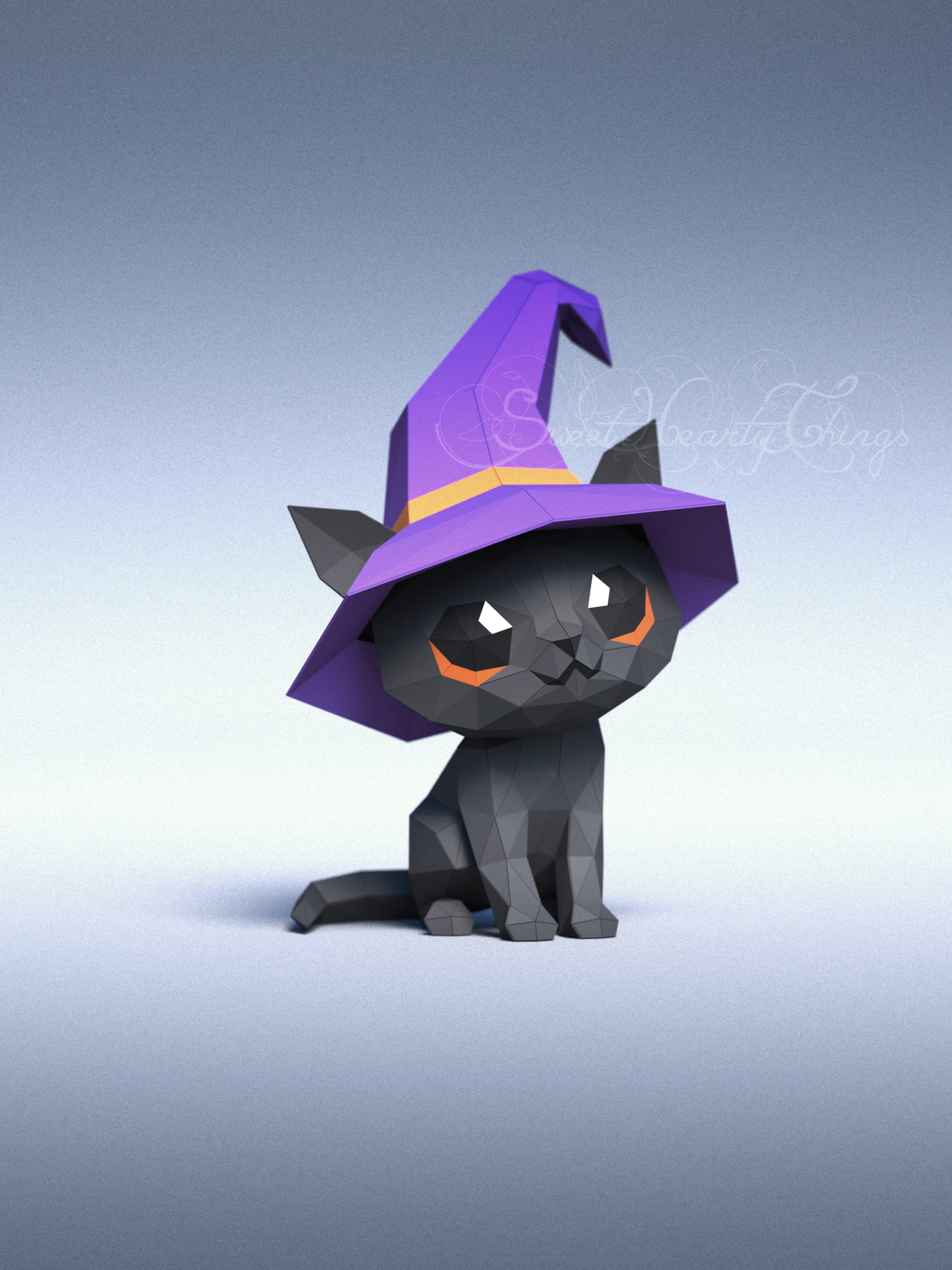 D papercraftâblack cat in a hatâpdf svg dxf templates