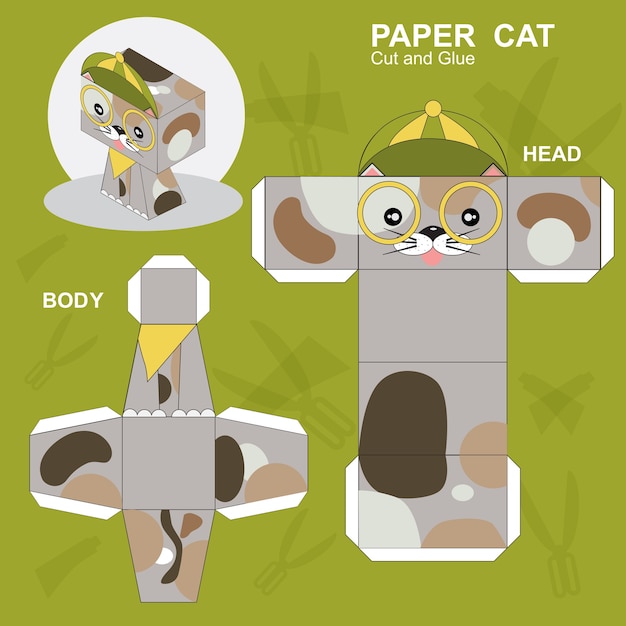 Premium vector paper cat template