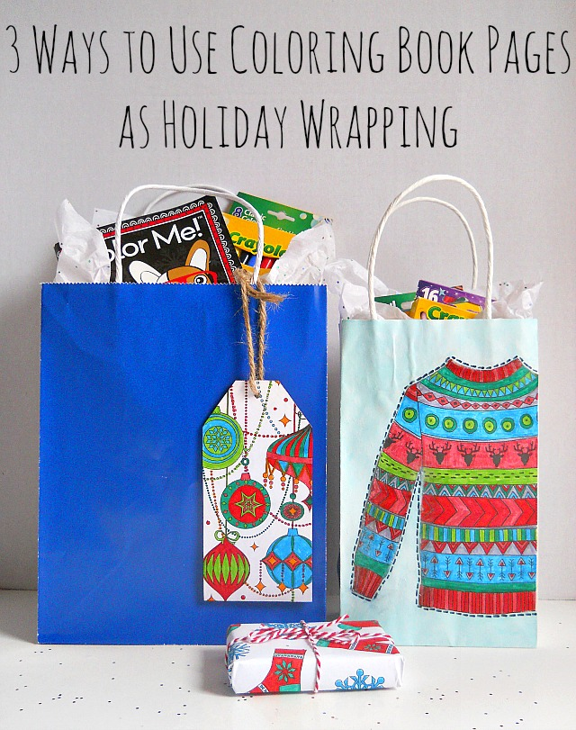 Ways to use coloring book pages as holiday wrapping