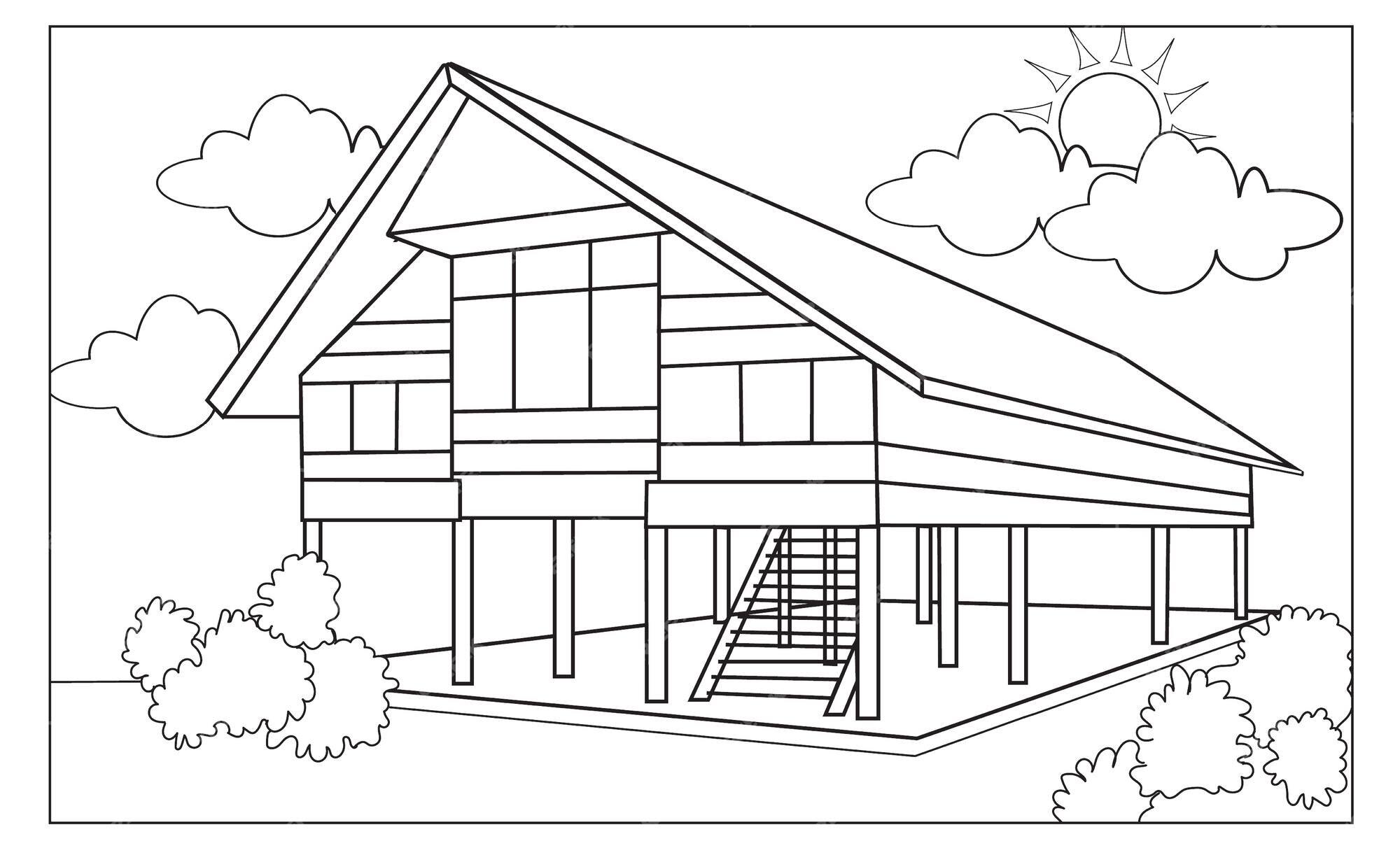 Premium vector house coloring paper for kids illustration
