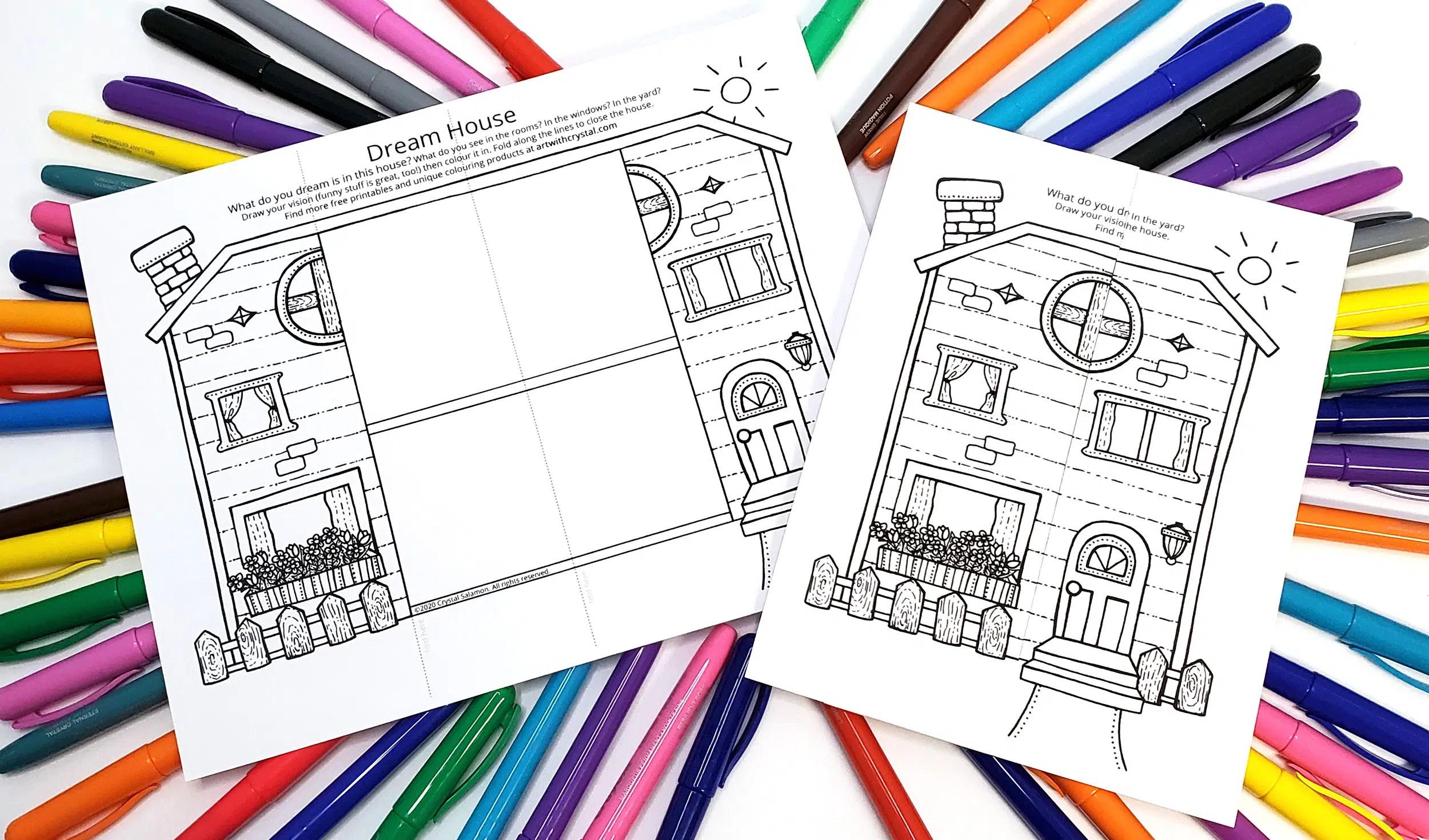 Dream house free colouring page craft art with crystal