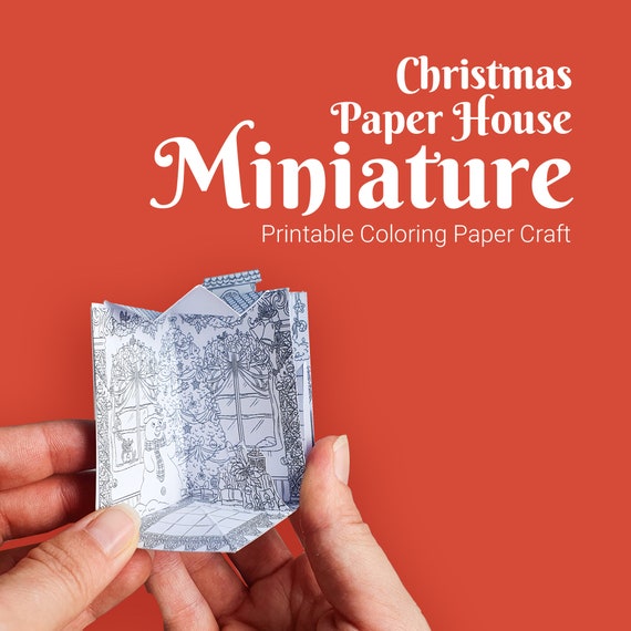 Miniature christmas paper house coloring paper craft for adults detailed plex paper craft with pop up elements small xmas house