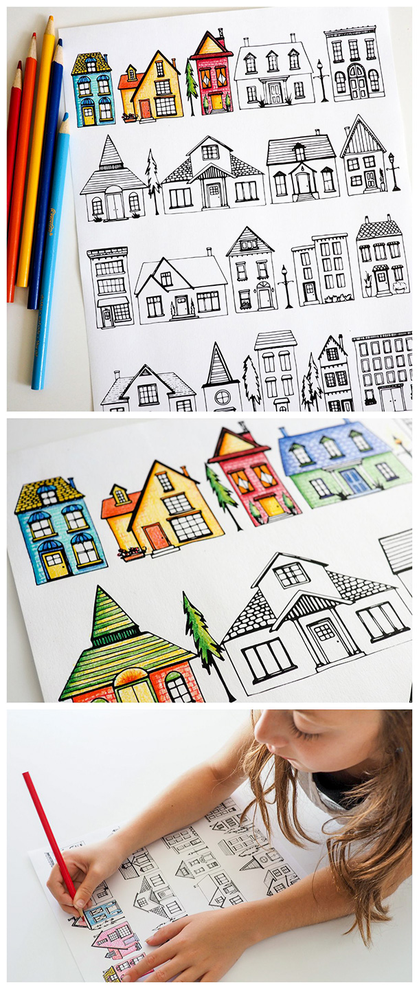 Houses coloring page