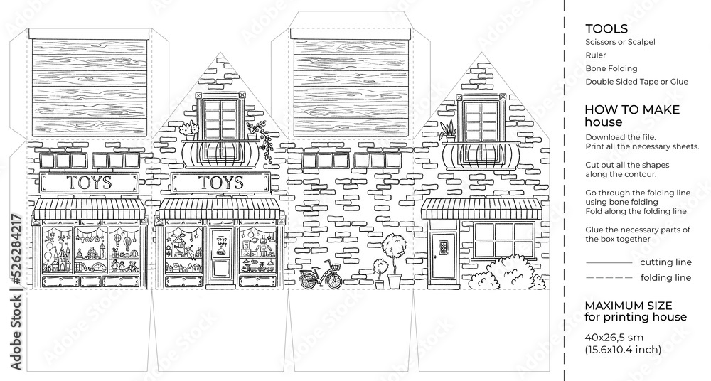 Ilustrace âkids craft paper house coloring page cut and glue cartoon d toy doll house printable templateâ ze sluåby