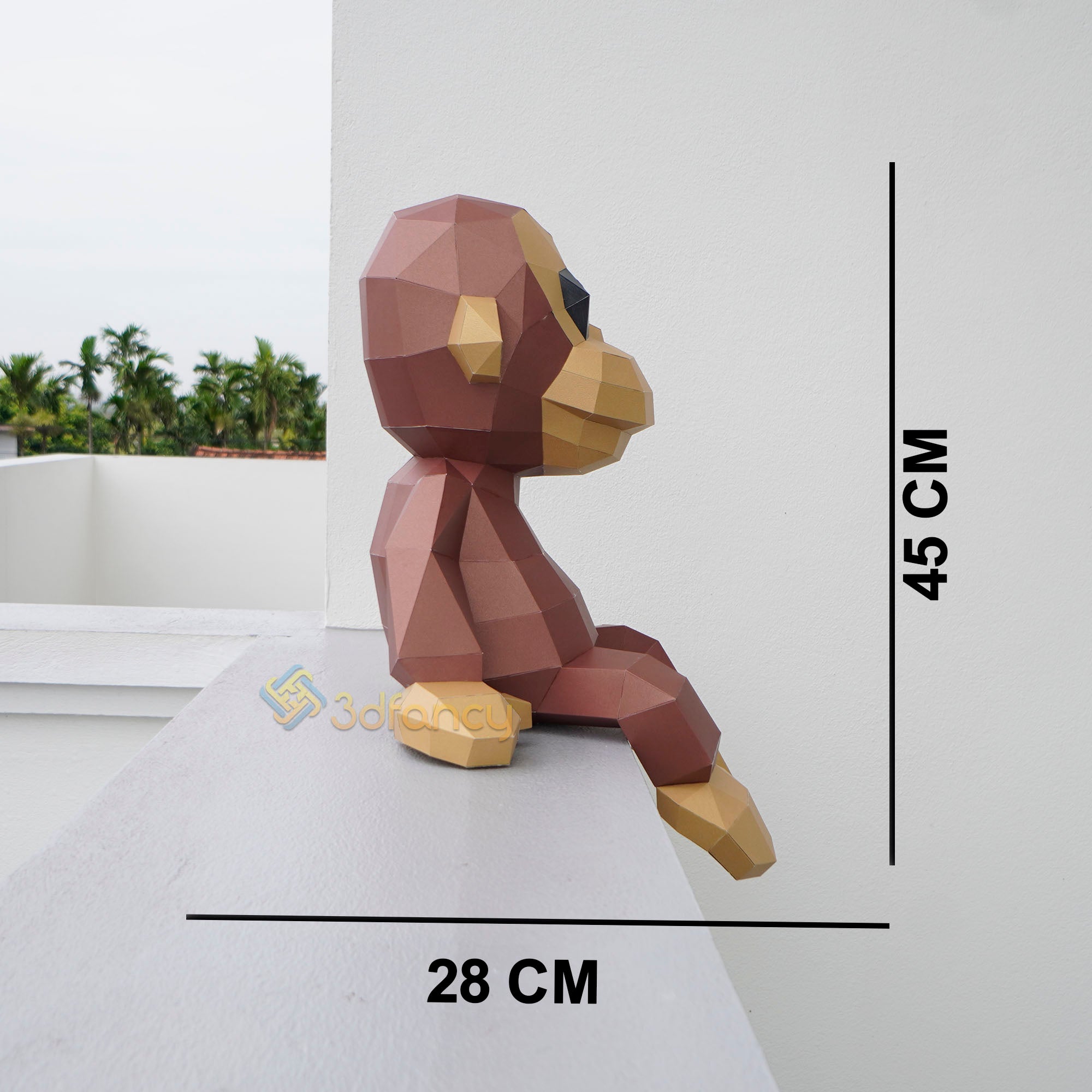 Low poly monkey papercraft pdf d svg template â