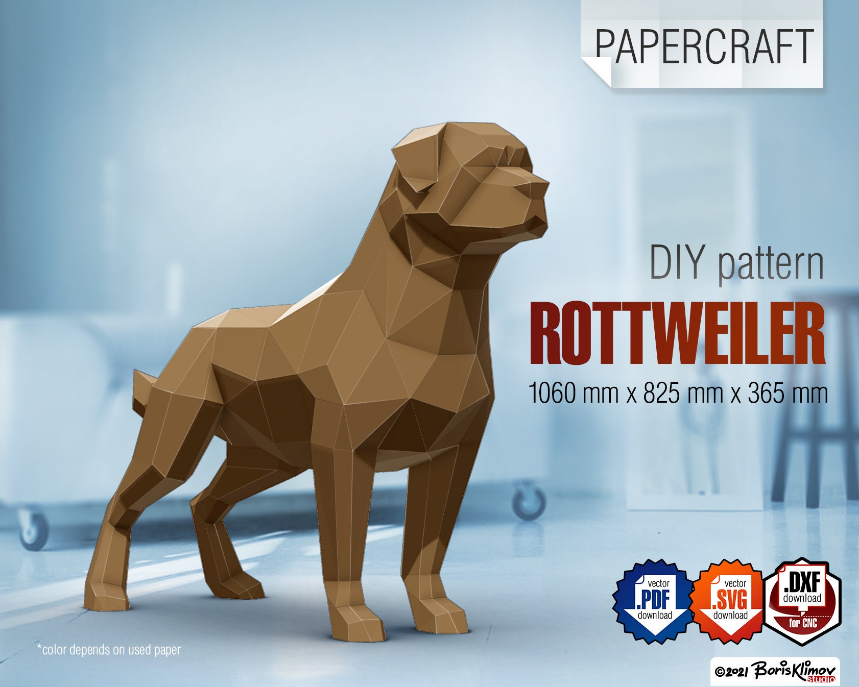 Rottweiler diy papercraft low poly d model digital pattern pdf assembly scheme svg dxf cnc cut download now