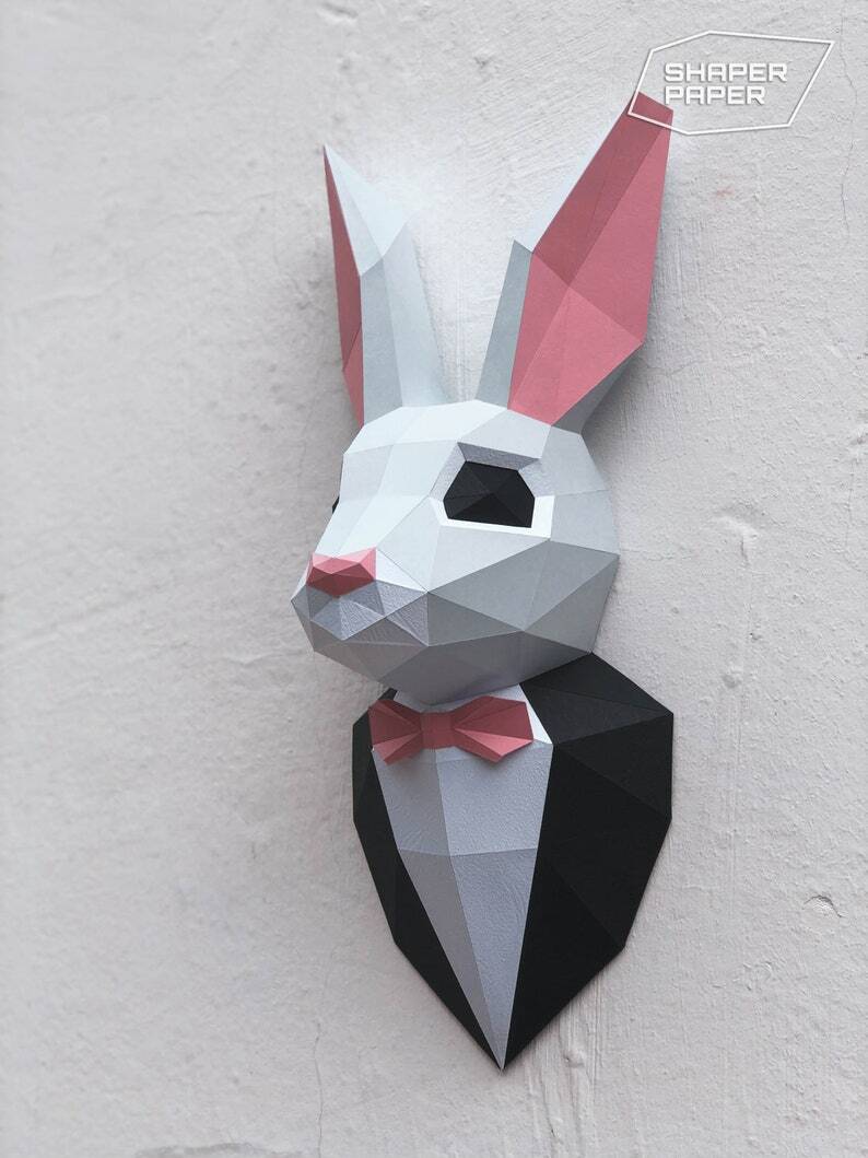 Papercraft d rabbit low poly diy paper crafts pepakura decor model pdf template gift trophy