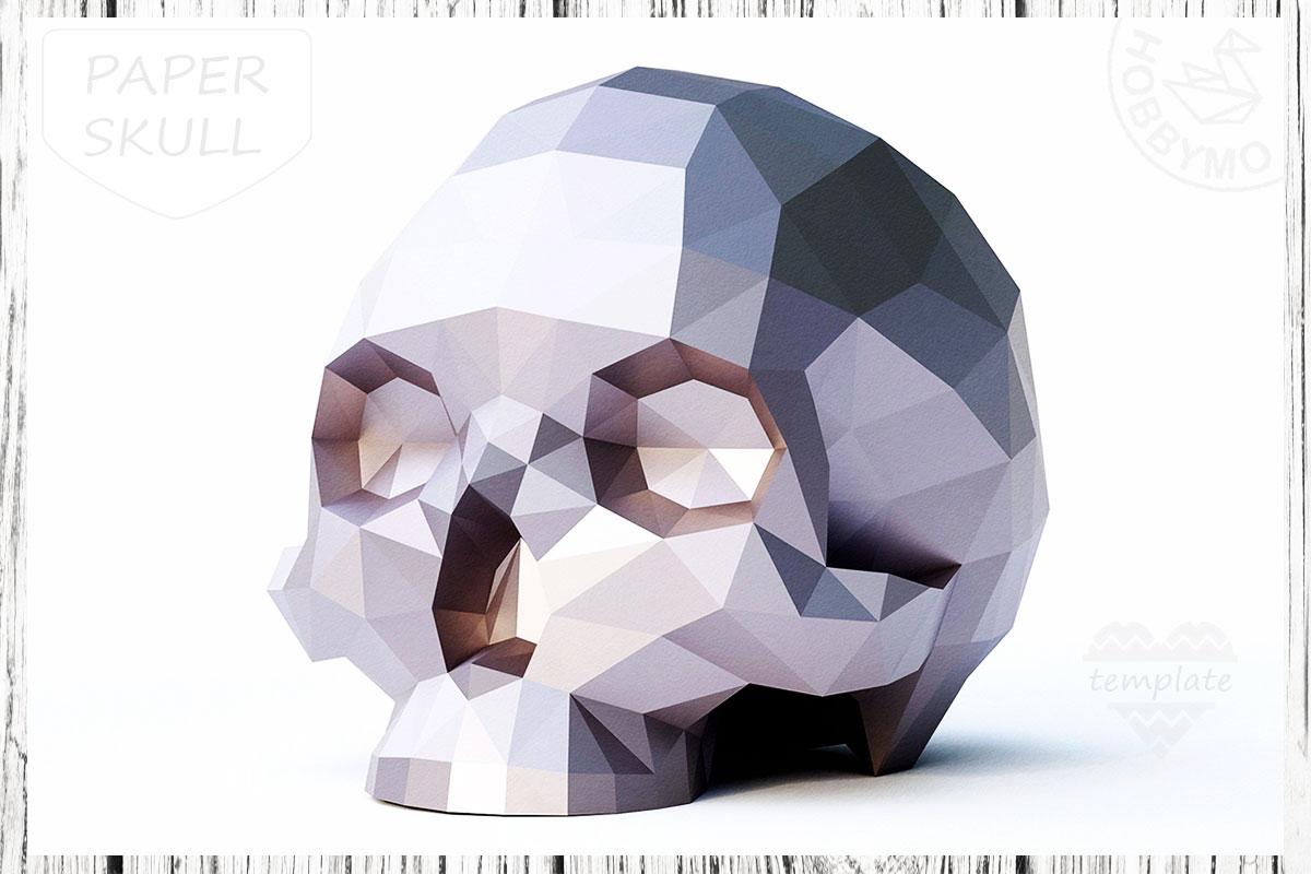 Polygonal skull d papercraft template sizes