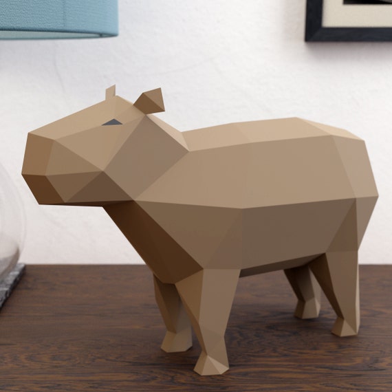 Papercraft capybara lowpoly animal sculpture d paper craft model low poly pdf template printable diy craft kit svg dxf pattern download now