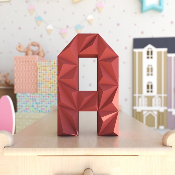 A letter diy papercraft d paper alphabet classroom alphabet decor pdf template diy low poly letters geometric d letters a