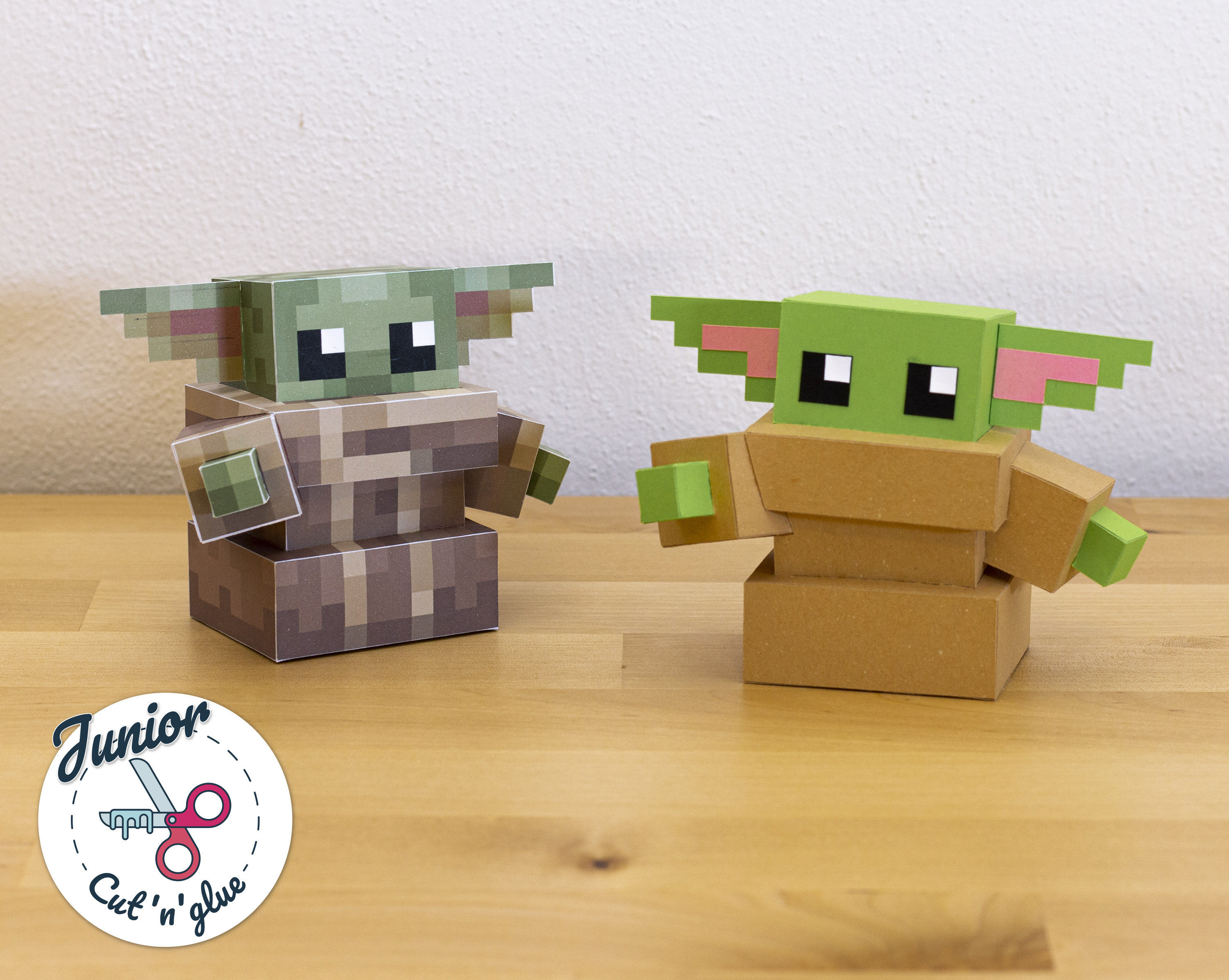 Baby yoda minecraft style origami papercraft download now