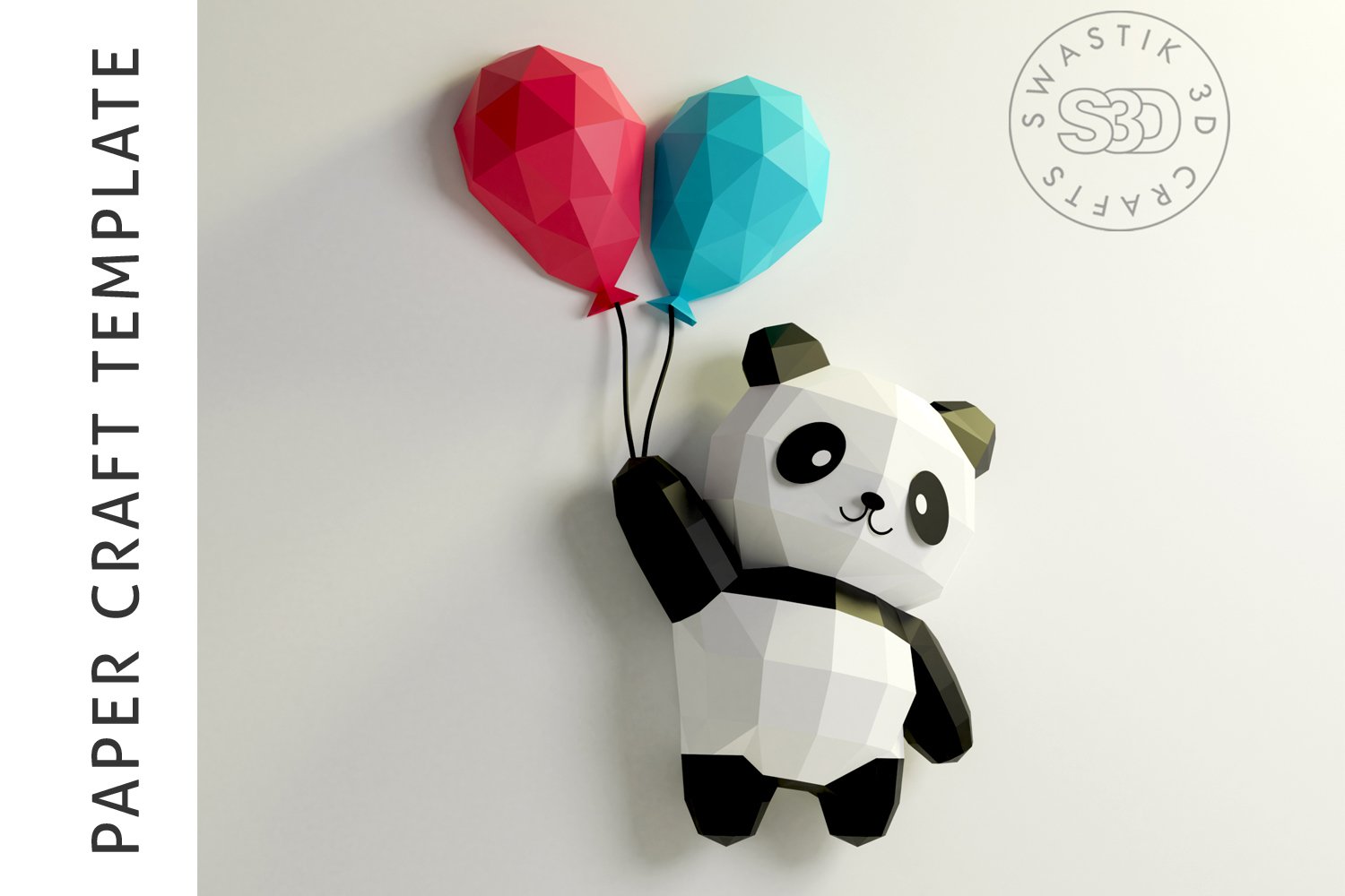Pdf template of panda with baloon d papercraft