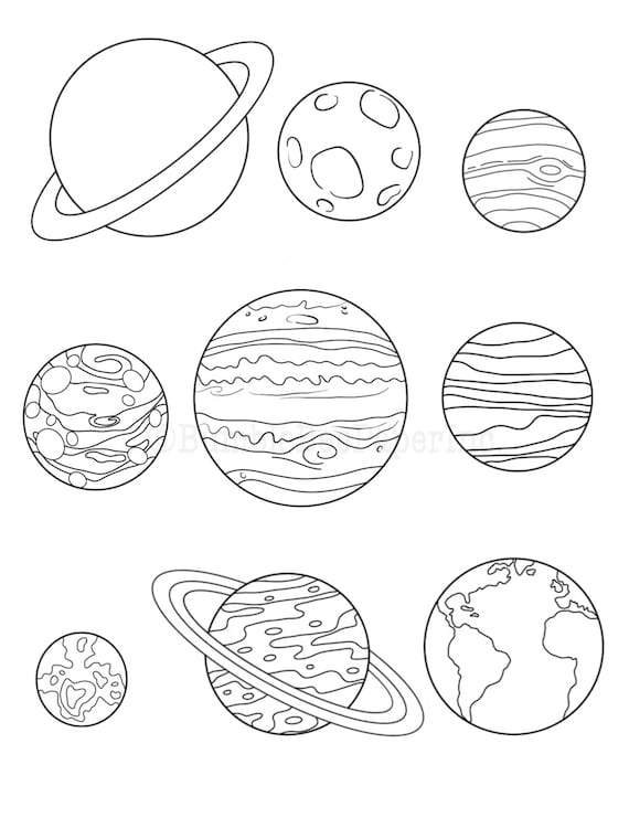 Nine planets coloring pagewall art