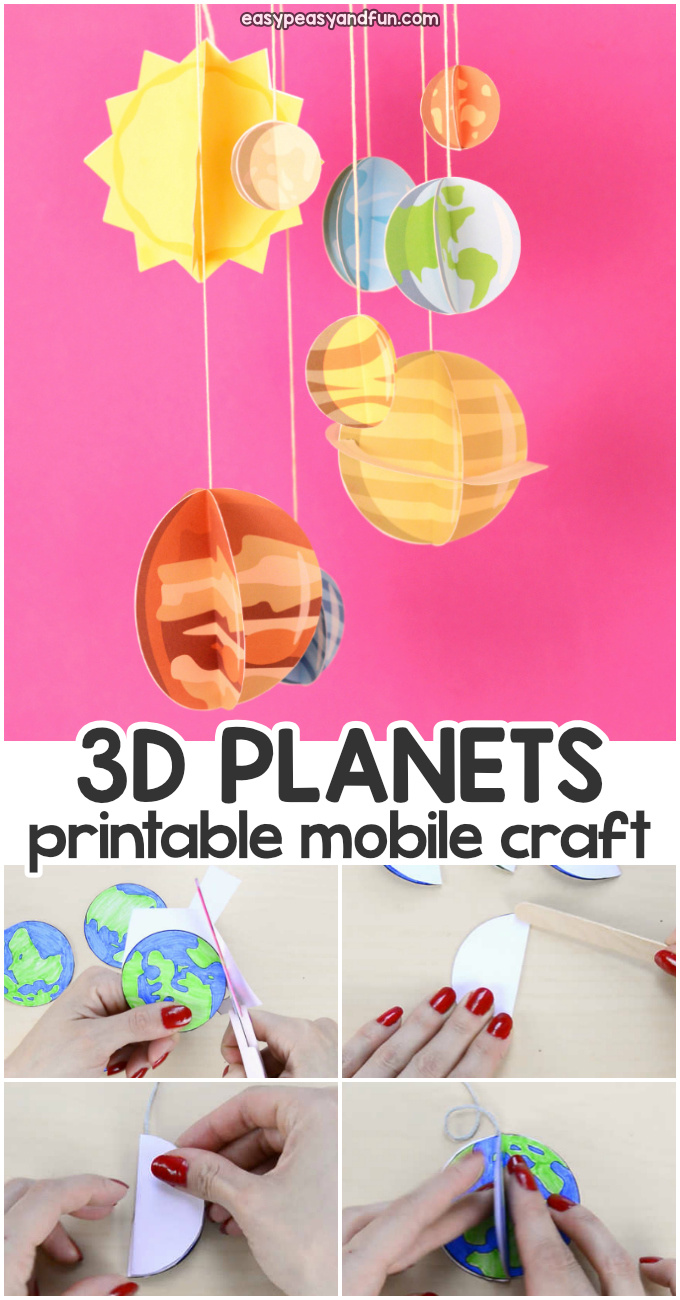 D paper mobile planets craft template