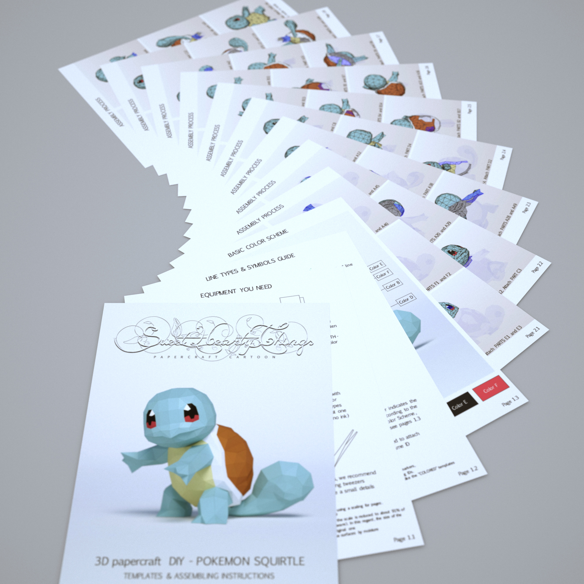 D papercraft pokemon squirtle pdf svg dxf templates