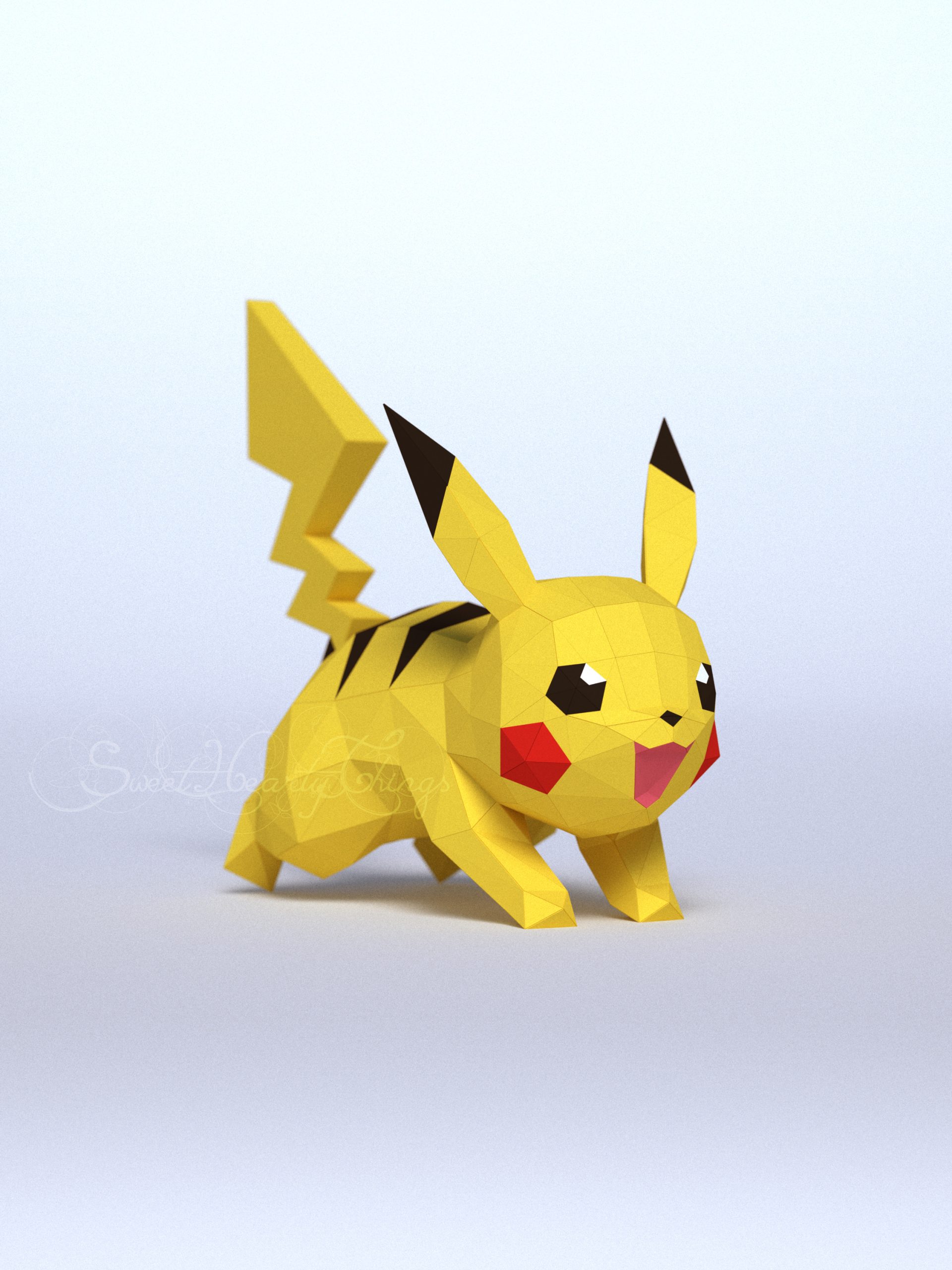 D papercraftârunning pikachuâpdf svg dxf studio templates