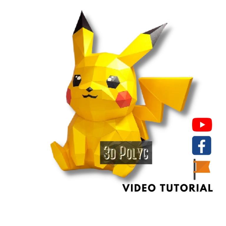 Low poly pikachu sit d papercraft pdf svg template for creating d pikachu d pokemon for childrens room decor diy gifts for kids hobbies toys stationary craft craft supplies