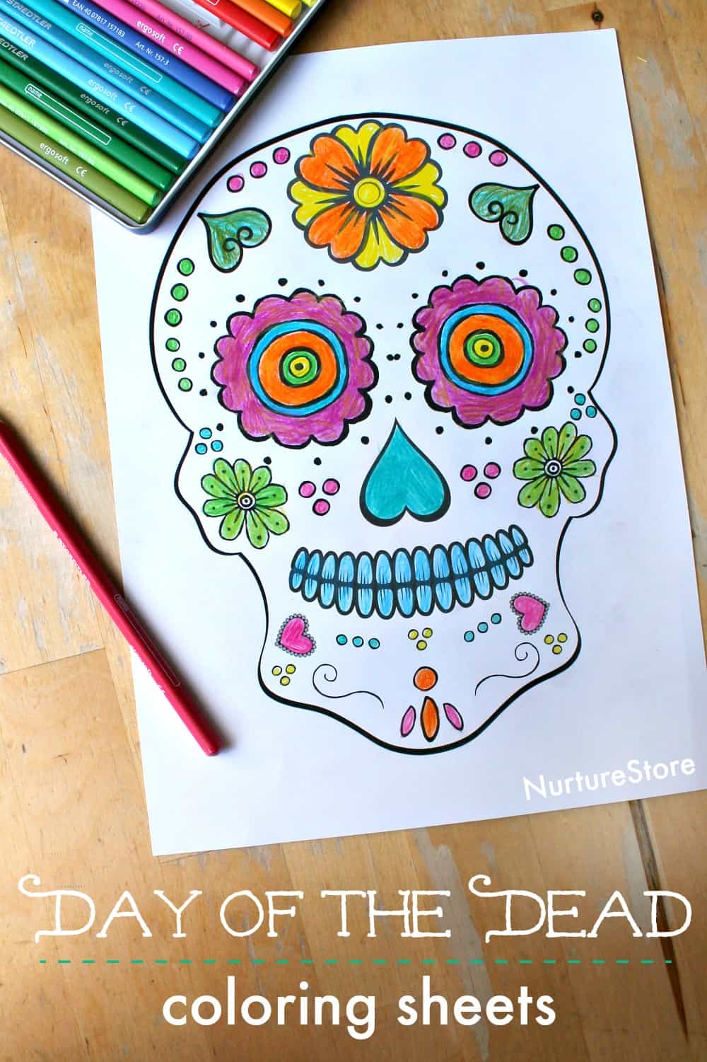 Day of the dead skull loring sheets for children