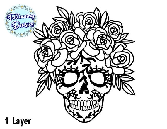 Floral skull in svg day of the dead halloween decoration paper cut template cut files for cricut and silhouette instant download