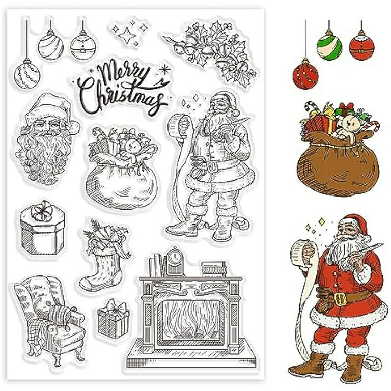 Christmas santa claus transparent clear stamps fireplace gifts embossing stamp sheets silicone clear stamps seal for diy scrapbooking and card making paper craft decor