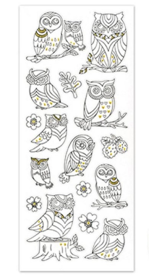 Paper craft stickers scrapbooking color art therapy hoot hoot owls