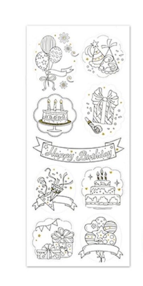 Paper craft stickers scrapbooking color art happy birthday banners balloons gift