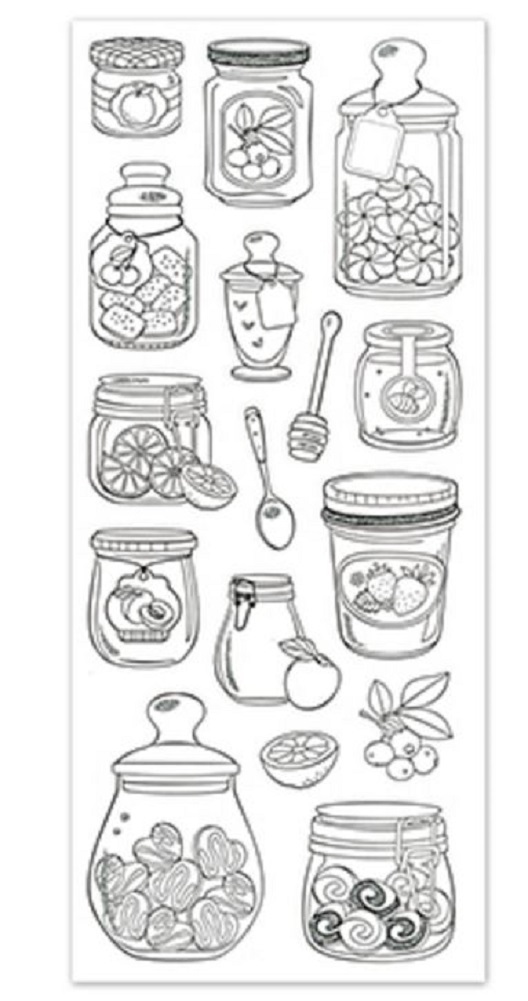 Paper craft stickers scrapbooking color art canning jars food groceries dragonfly whispers