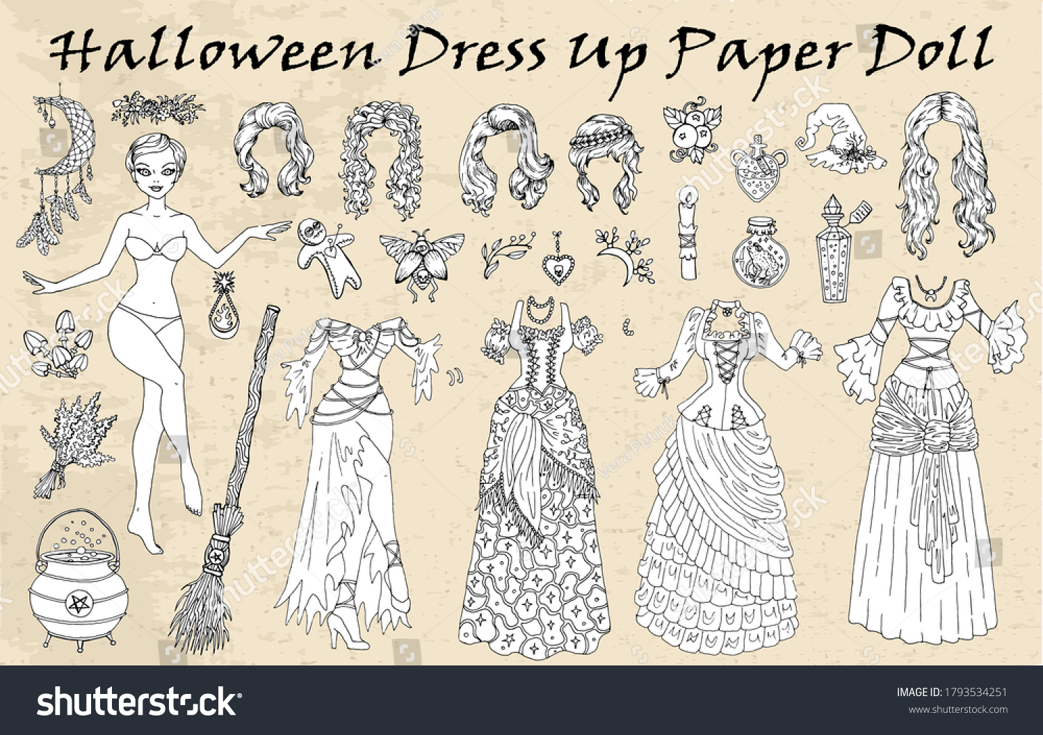 Set dress paper doll halloween costumes stock vector royalty free
