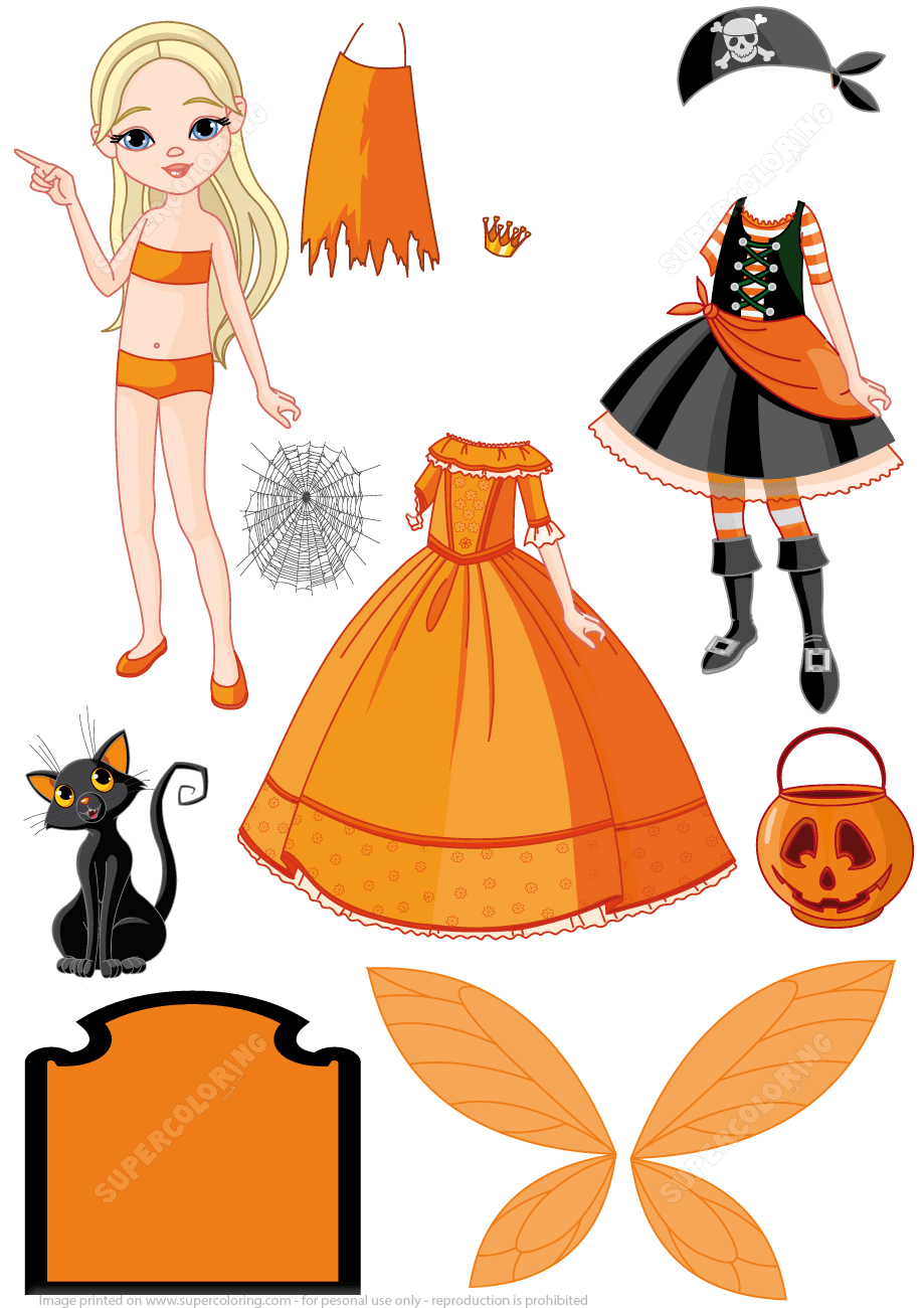 Halloween costumes pirate princess and fairy for a girl paper doll free printable papercraft templates