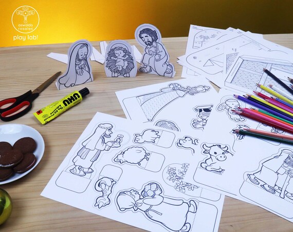 Nativity scene creole coloring printable paper model paper craft paper toy instant download diy christmas craft decoration