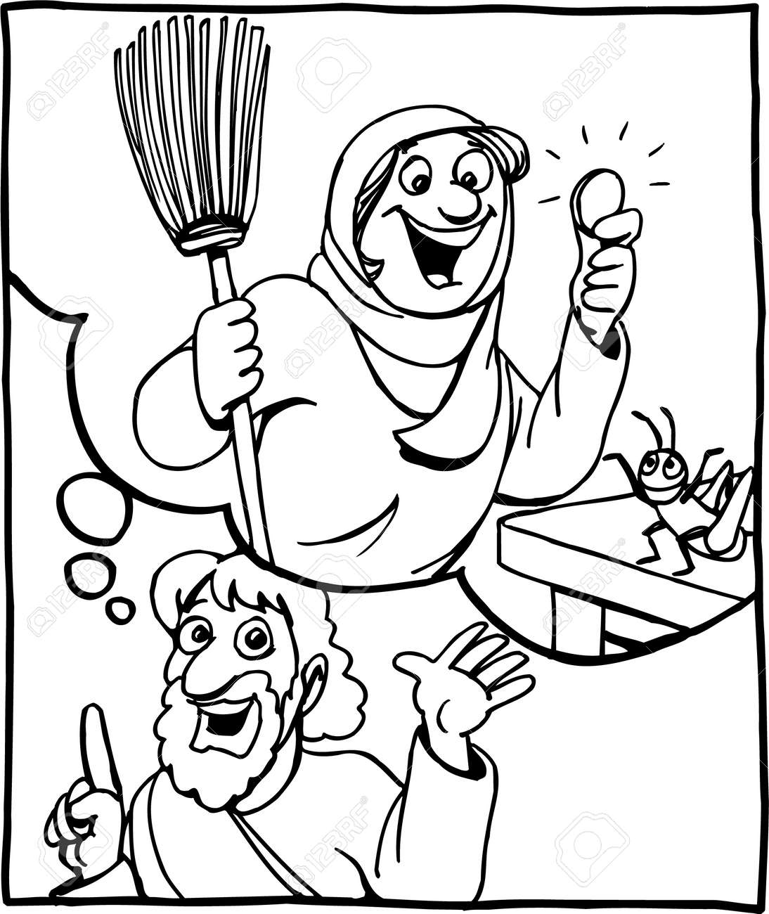 Coloring page of the woman and the lost coin royalty free svg cliparts vectors and stock illustration image