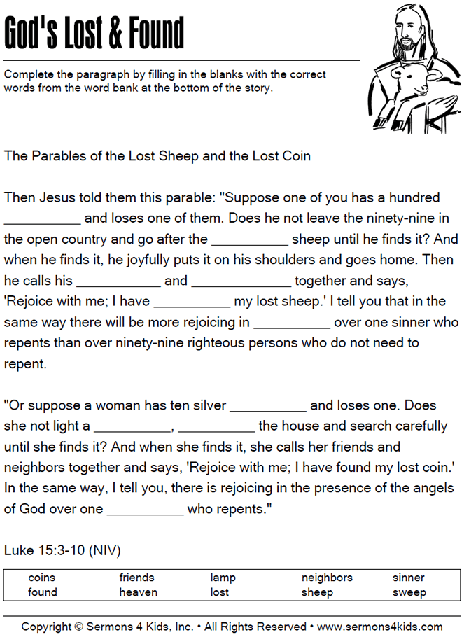 Parable of the lost sheepcoin childrens sermons from