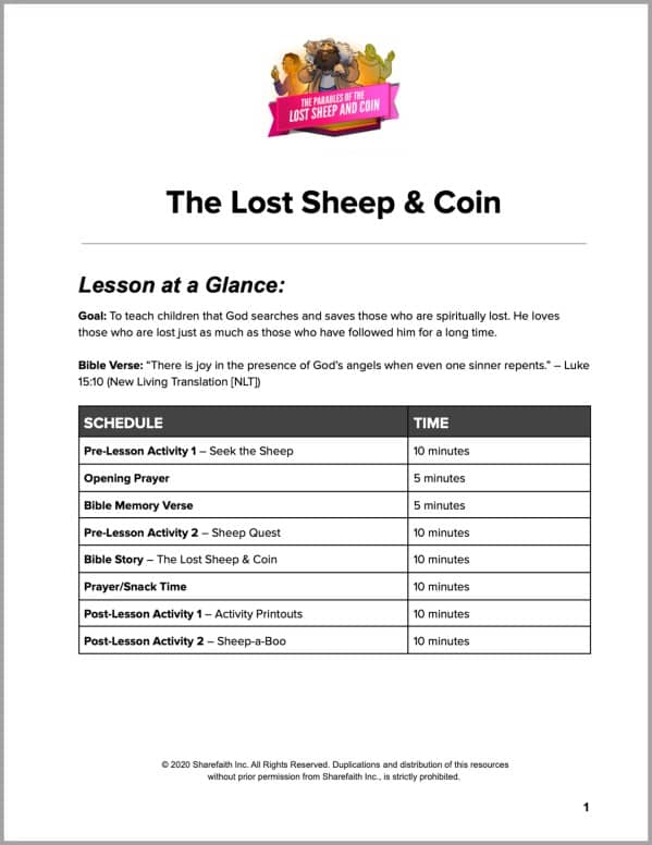 Luke the lost sheep and coin preschool coloring pages â
