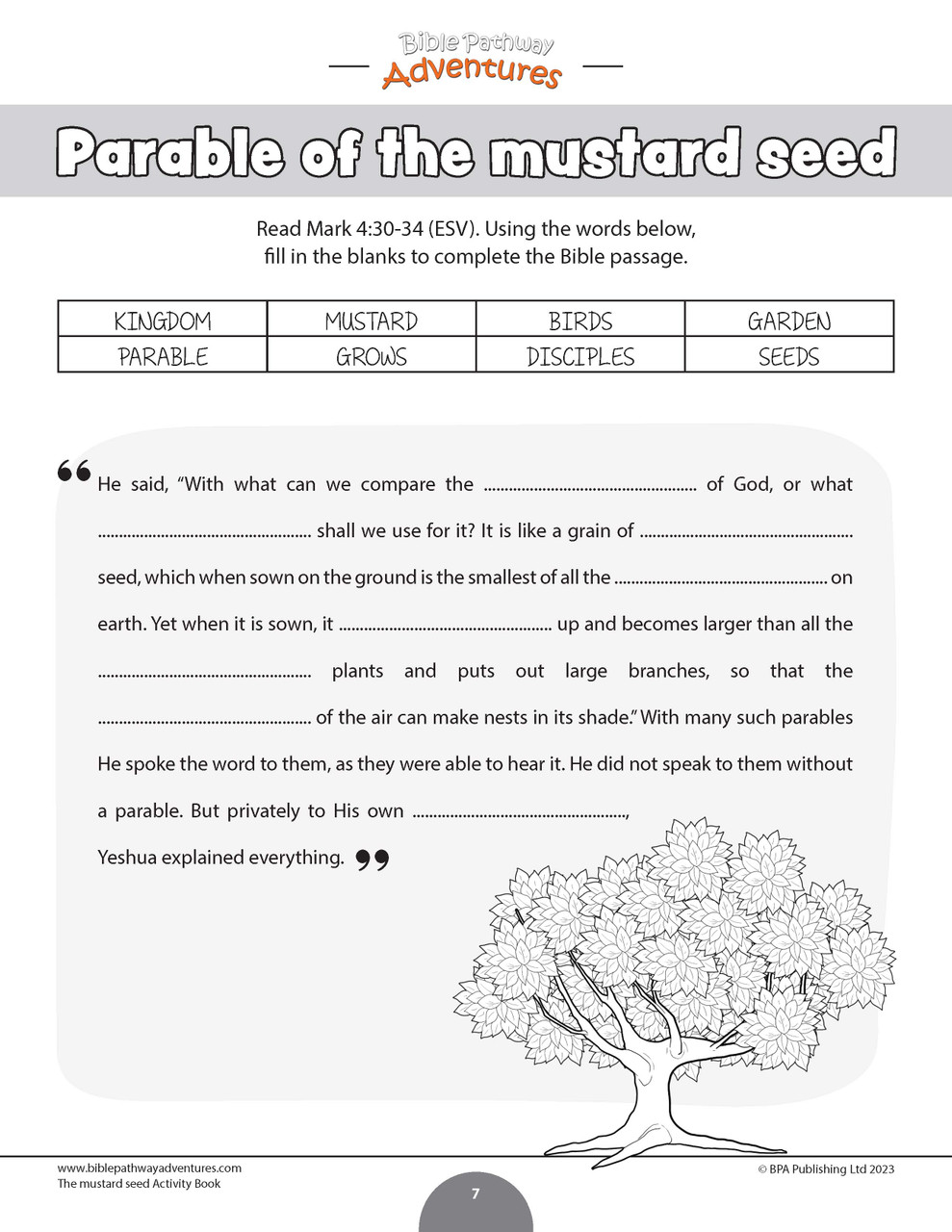 Parable of the mustard seed workbook