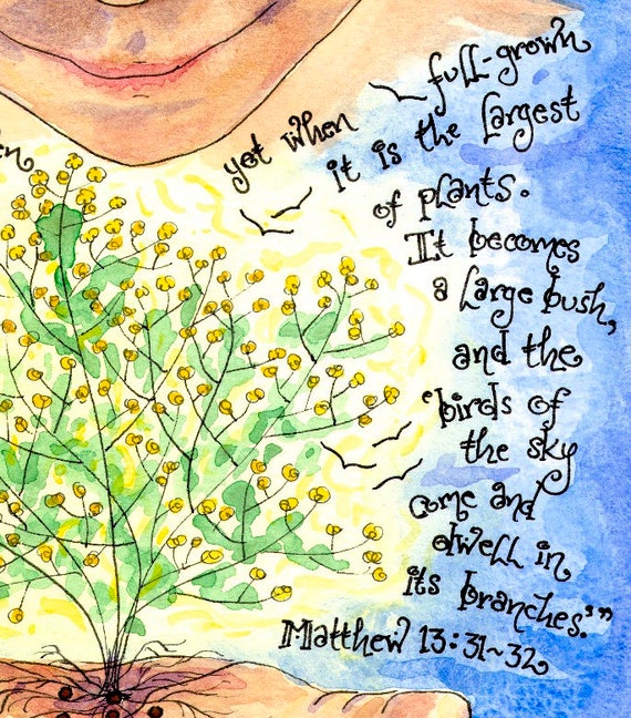 Mustard seed parable scripture art print catechesis of the good shepherd catholic christian personalized gift for catechist
