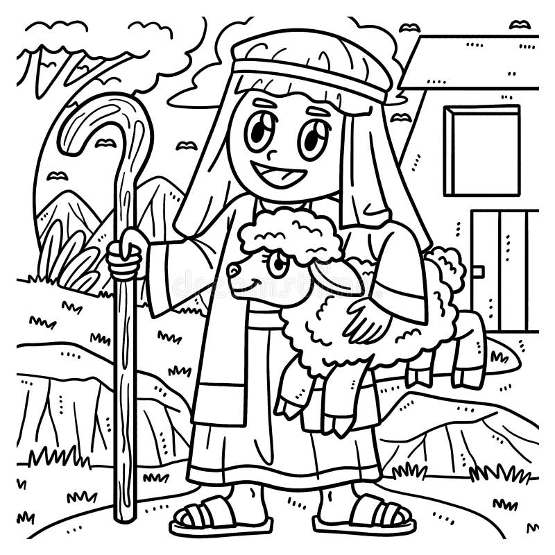 Christian shepherd sheep coloring page for kids stock vector