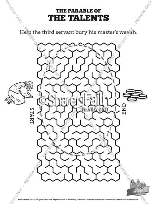 The parable of the talents sunday school coloring pages â